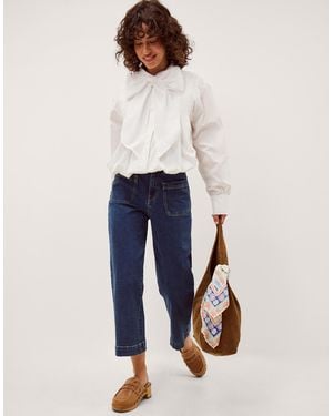 Monsoon Nicole Detachable Bow Shirt White - Blue