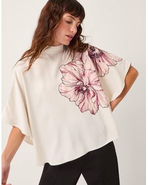 Monsoon Emilia Flower Cape Sleeve Top Cream - Natural