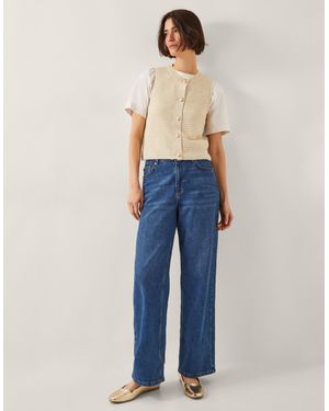 Monsoon Niki Button Knit Tank Top Camel - Blue
