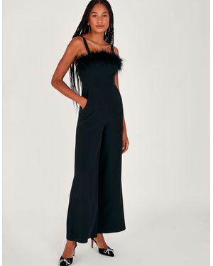 Monsoon Eva Feather Jumpsuit Black - White