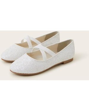 Monsoon Elasticated Glitter Ballerina Flats Ivory - Natural