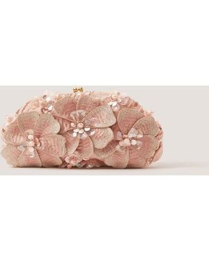 Monsoon Floral Embellished Clutch Bag - Pink