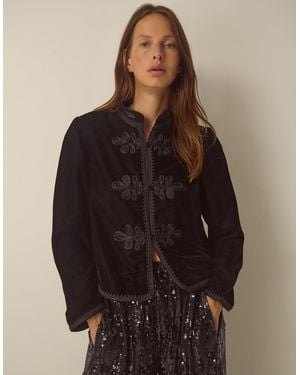Monsoon Viola Beaded Frogging Velvet Jacket Black - Brown