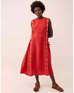 Monsoon East Cheryl Embroidered Side Tie Dress Red