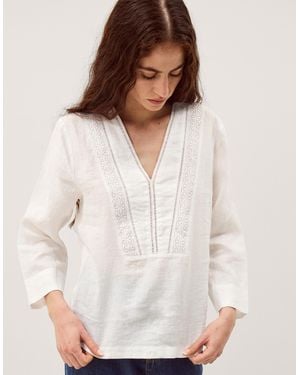 Monsoon Jayla V-neck Lace Linen Blouse White