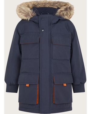 Monsoon Hooded Faux Fur Parka Blue