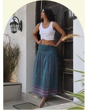 Monsoon Dilli Grey Kaya Smocked Block Print Midi Skirt Teal - Black