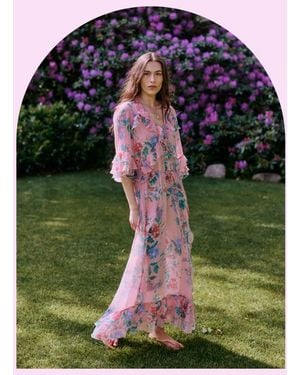 Monsoon Moliin Kirsten V-neck Floral Maxi Dress Pink - Green