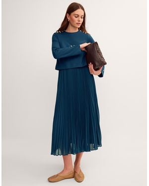 Monsoon Penny Long Sleeve Pleated Midi Dress - Blue