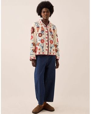 Monsoon East Odeline Floral Embroidered Cotton Jacket Ivory - Blue
