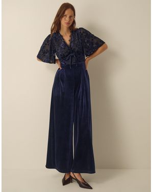 Monsoon Nadine Floral Velvet Jumpsuit - Blue