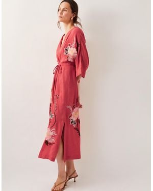 Monsoon Jasmine Kimono Midi Dress Orange - Red