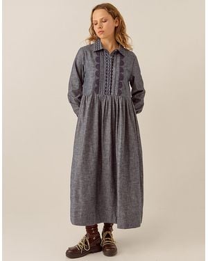 Monsoon East Shreya Chambray Cotton Shirt Dress Blue - Grey
