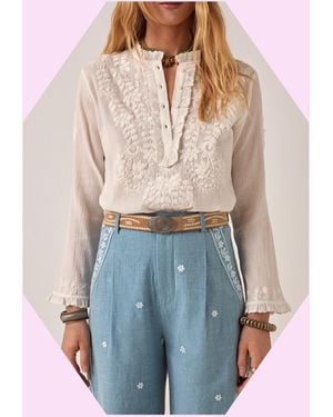 Monsoon Maison Hotel Gabriela Embroidered Broderie Blouse White - Blue