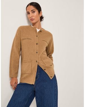 Monsoon Bella Braid Pocket Cardigan Camel - Blue
