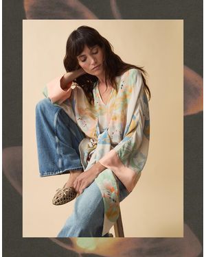 Monsoon Clemence Amelie Tie Front Floral Top Cream - Blue