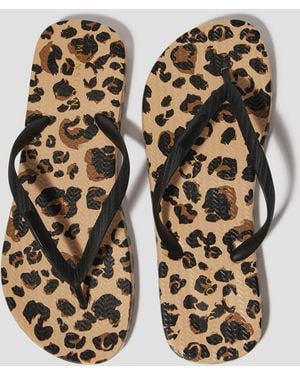 Monsoon Leopard Print Flip Flops Natural - White