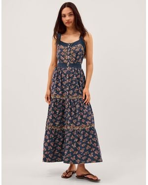 Monsoon Polly Print Jersey Midi Dress Blue