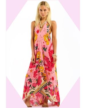 Monsoon Wild Voila Tiger Print Backless Maxi Dress Pink - Red