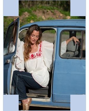 Monsoon La Galeria Elefante Silver Embroidered Square Neck Top White - Green