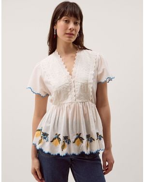 Monsoon Luna Lemon Embroidered Jersey Top Ivory - Natural