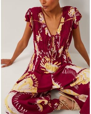 Monsoon Amisha Short Sleeve Jumpsuit Red
