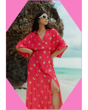 Monsoon Sundress Soidee Sun Print Midi Dress Pink - Red