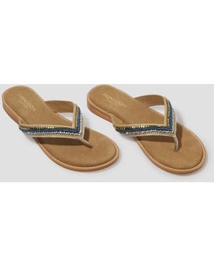 Monsoon Sia Beaded Leather Flip Flop Sandals Blue