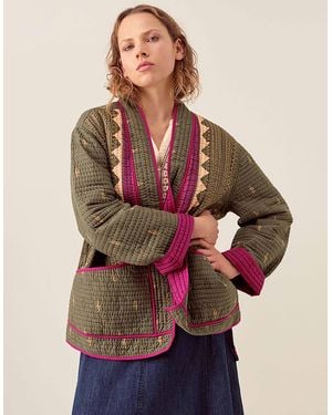 Monsoon East Apate Light Quilted Cotton Jacket Green - Brown