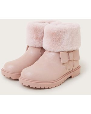 Monsoon Bow Faux Fur Cuff Boots Pink