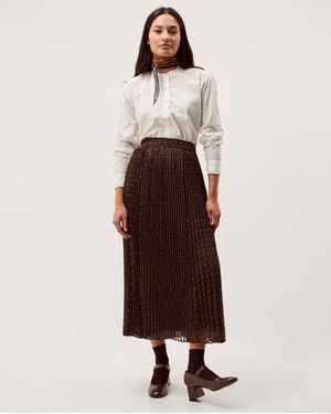 Monsoon Demi Polka Dot Pleated Midi Skirt Brown