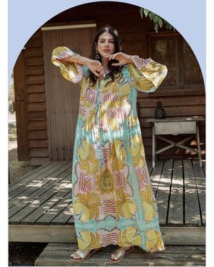 Monsoon Piti Cuiti Floral Print Maxi Dress Yellow