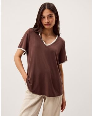 Monsoon Tilly Contrast Stitch T-Shirt - Brown