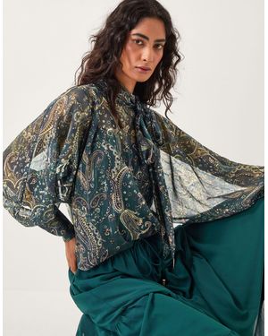 Monsoon Marianna Sheer Paisley Pussybow Blouse Green