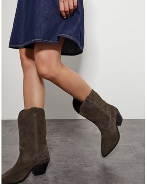 Monsoon Lana Suede Cowboy Boots Green - Blue