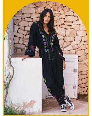 Monsoon La Galeria Elefante Women's Black Cotton Hand-embroidered Jumpsuit, Size: S