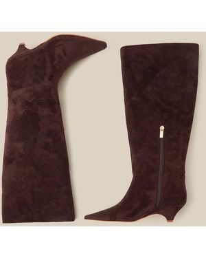 Monsoon Isha Faux Suede Knee High Heeled Boots Brown