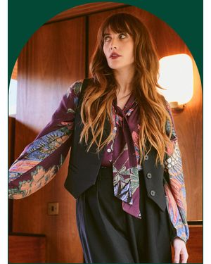 Monsoon One Hundred Stars Crane Print Pussybow Blouse Purple - Black