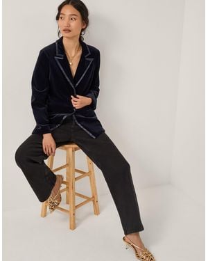 Monsoon Mila Single Breasted Velvet Blazer Blue