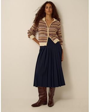 Monsoon Nancy Pleated Midi Skirt Blue