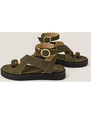 Monsoon Ivy Toe Strap Crossover Suede Sandals Green