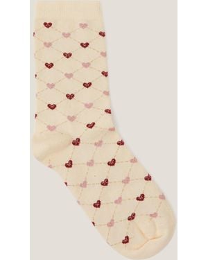 Monsoon Sparkle Heart Argyle Socks Cream - Natural