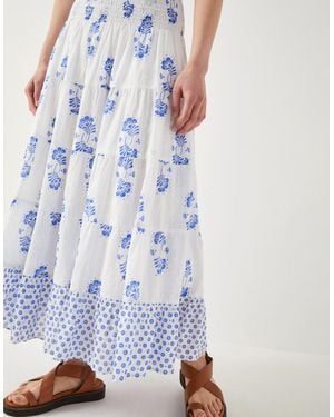 Monsoon East Amber Hand-screen Printed Midi Skirt Ivory - Blue