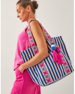 Monsoon Dara Embroidered Stripe Beach Bag - Pink