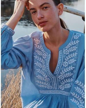 Monsoon East Alva Hand-chikankari Embroidered Top Blue