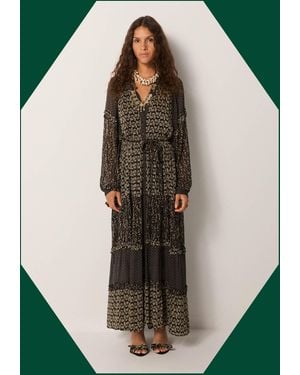 Monsoon Maison Hotel Women's Black & Beige Floral Print Eulalia Mix Midi Dress, Size: L - Green