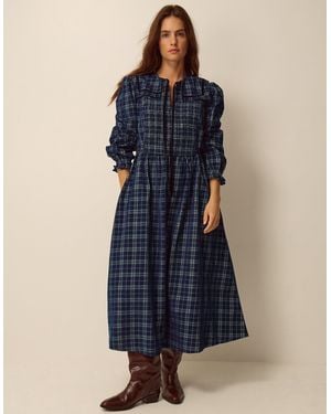 Monsoon Ruth Check Corduroy Midi Dress Blue