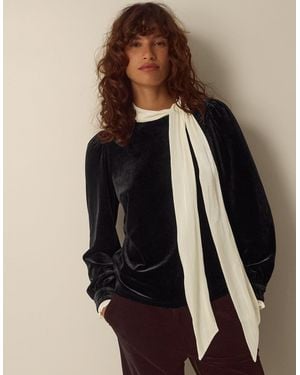 Monsoon Tia Tie Neck Velvet Top Black