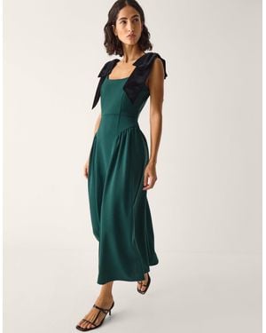 Monsoon Billi Bow Strap Jersey Midi Dress Green - Blue