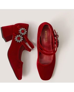 Monsoon Symone Velvet Mary Jane Block Heels Red